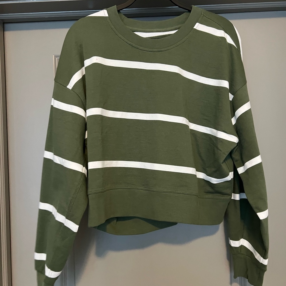 Lululemon Green and White Striped Sweatshirt